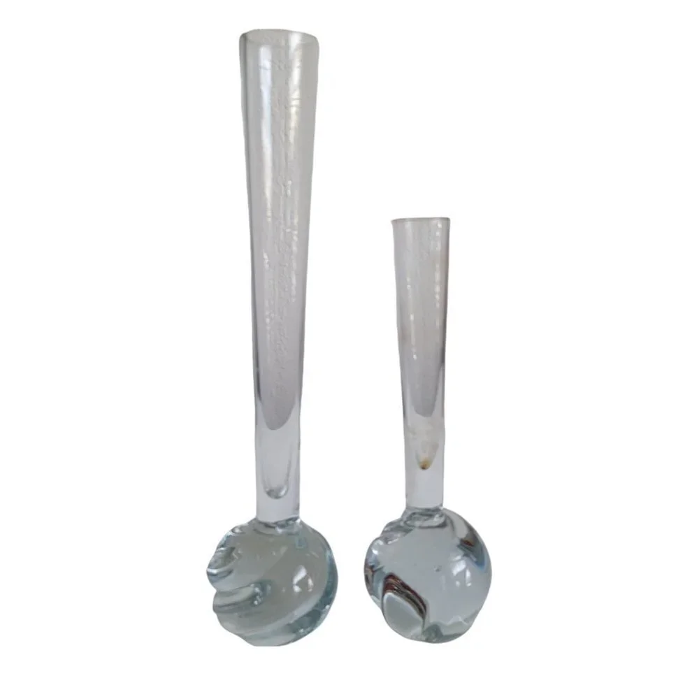 Pair of Mid Century Modern Clear Bud Vases Twisted Weighted Bottoms